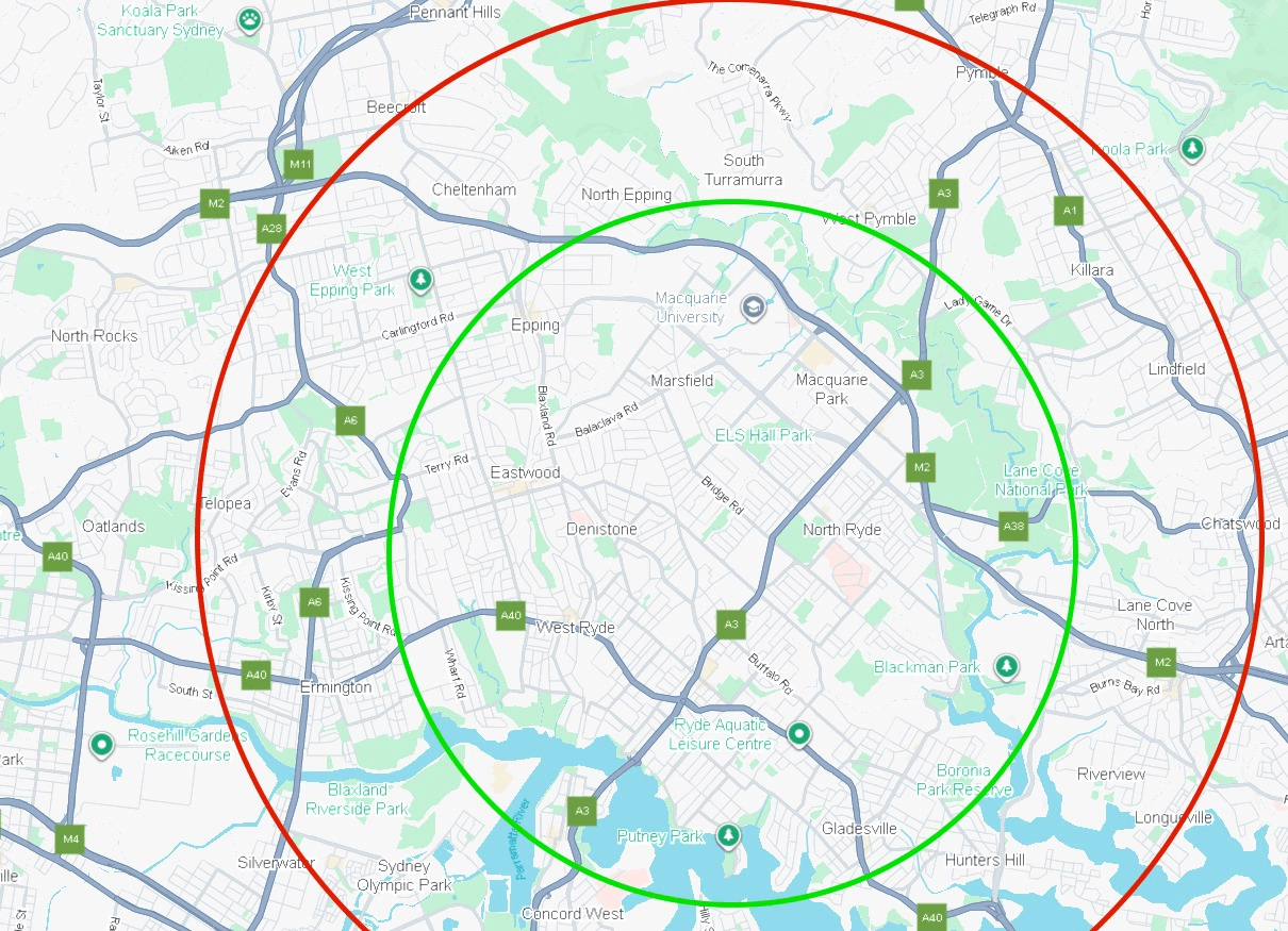 Ryde Car Detailing service area map (Ryde NSW and nearby suburbs)